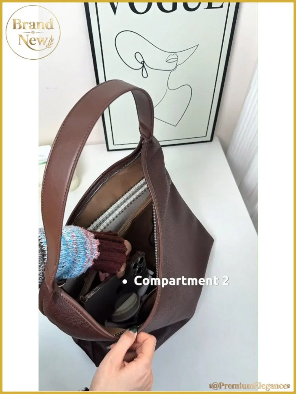 Large Hobo Bag Women Soft Vegan Leather Shoulder Tote Zipper